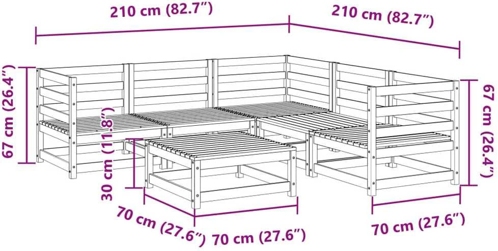 Sodo sofos komplektas, 6 dalių, pušies medienos masyvas