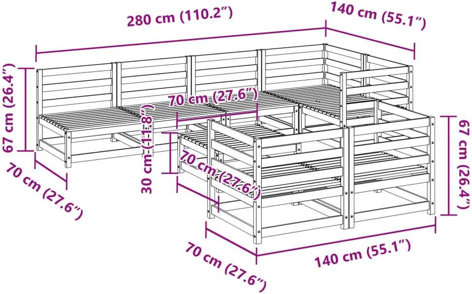 Sodo sofos komplektas, 8 dalių, impregnuota pušies mediena
