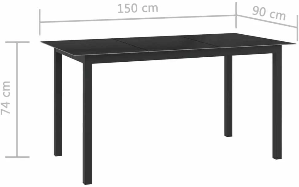 Lauko baldų komplektas Sodo valgomojo baldų komplektas, 7 dalių, juodas, aliuminis