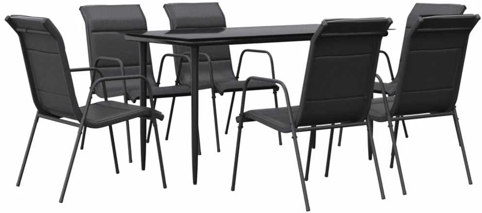 Lauko baldų komplektas Sodo valgomojo komplektas, 7 dalių, juodas, plienas/tekstilenas