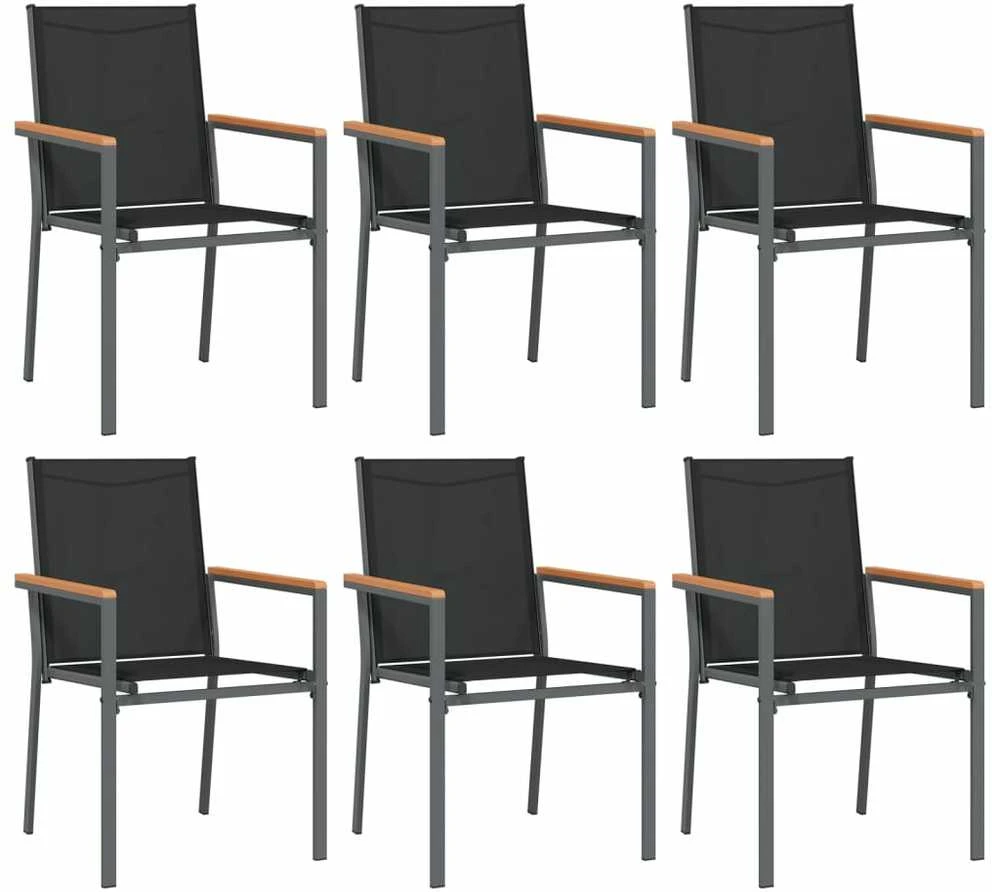 Lauko baldų komplektas Sodo valgomojo komplektas, 7 dalių, juodas, tekstilenas/plienas