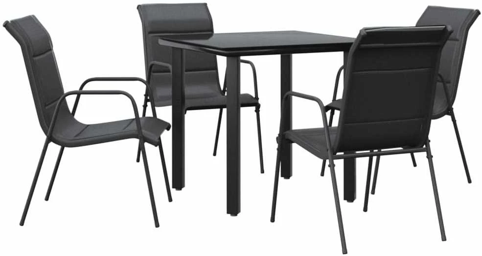 Lauko baldų komplektas Sodo valgomojo komplektas, 5 dalių, juodas, plienas/tekstilenas