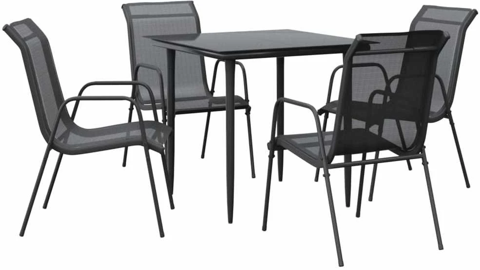 Lauko baldų komplektas Sodo valgomojo komplektas, 5 dalių, juodas, plienas/tekstilenas