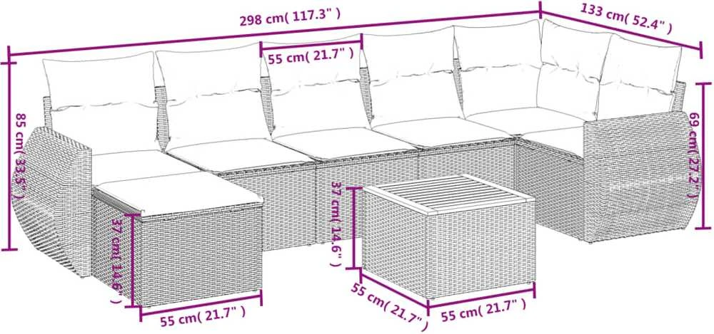 Sofa Sofos komplektas su pagalvėlėmis, 8 dalių, smėlio, poliratanas