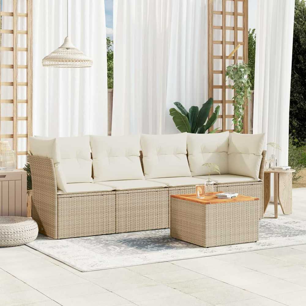 Sofa Sofos komplektas su pagalvėlėmis, 5 dalių, smėlio, poliratanas