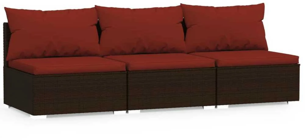 Lauko baldų komplektas Trivietė sofa su pagalvėlėmis, rudos spalvos, poliratanas