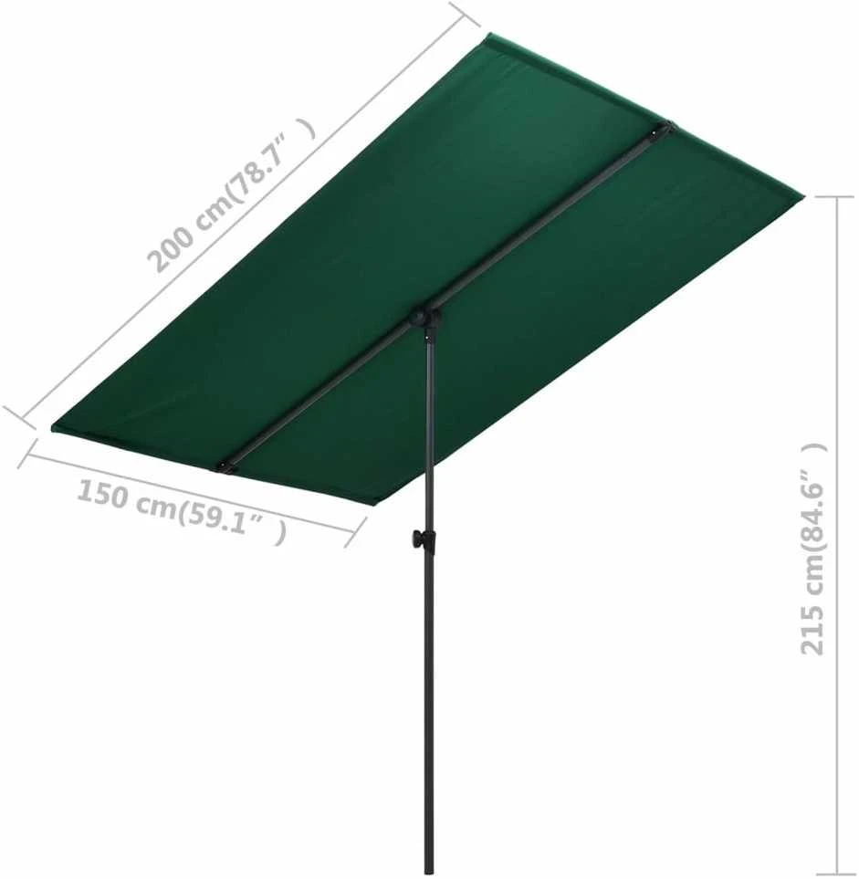 Sodo skėtis nuo saulės su aliuminio stulpu, žalias, 2x1,5m
