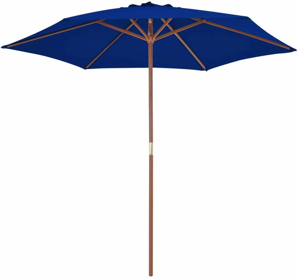 Lauko skėtis su mediniu stulpu, mėlynos spalvos, 270cm