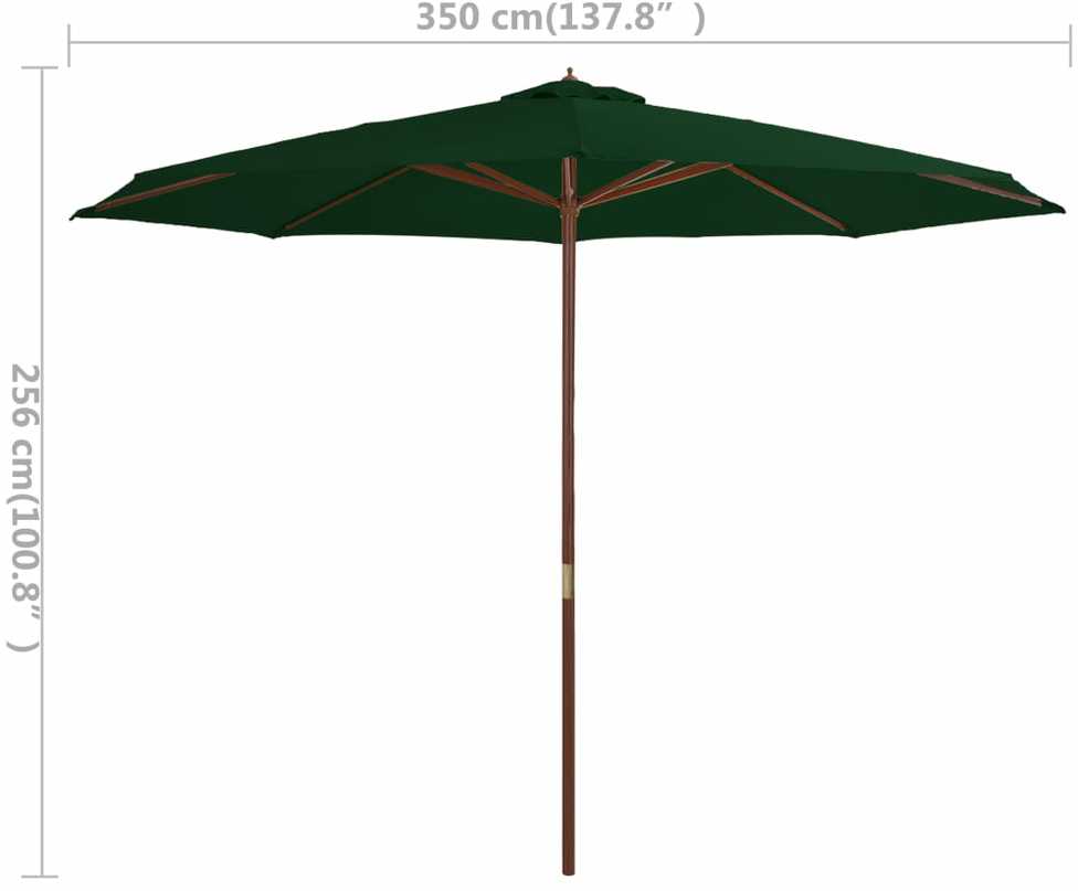 Lauko skėtis su mediniu stulpu, žalios spalvos, 350 cm