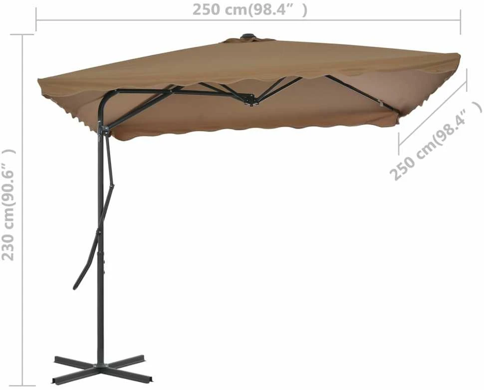 Lauko skėtis nuo saulės su plieniniu stulpu, taupe, 250x250cm