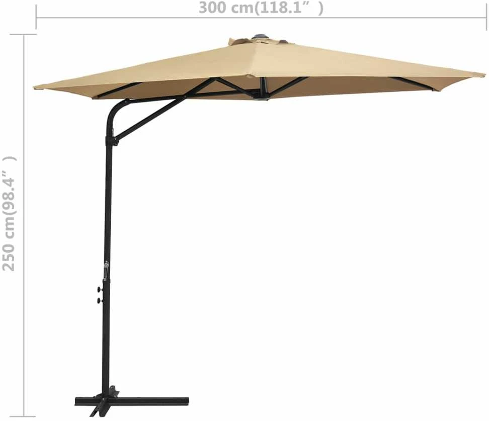 Sodo skėtis nuo saulės su plieniniu stulpu, taupe, 300cm