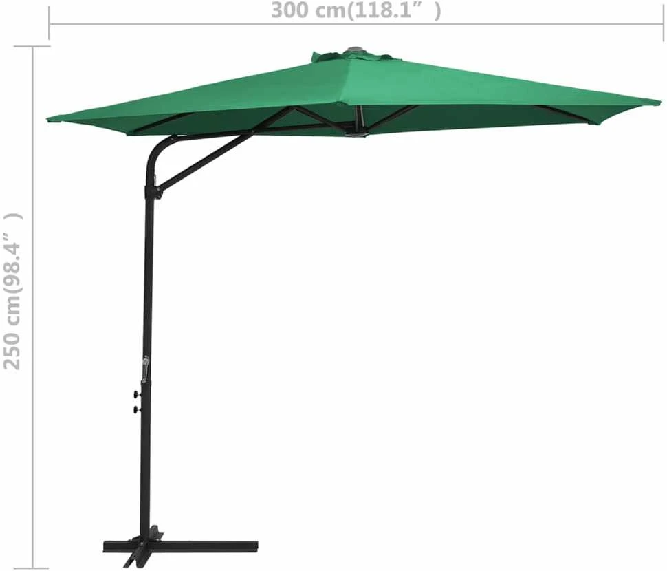 Lauko skėtis su plieniniu stulpu, žalios spalvos, 300cm