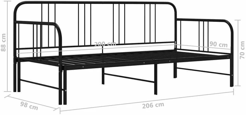 Ištraukiamos sofos-lovos rėmas, juodas, 90x200cm, metalas