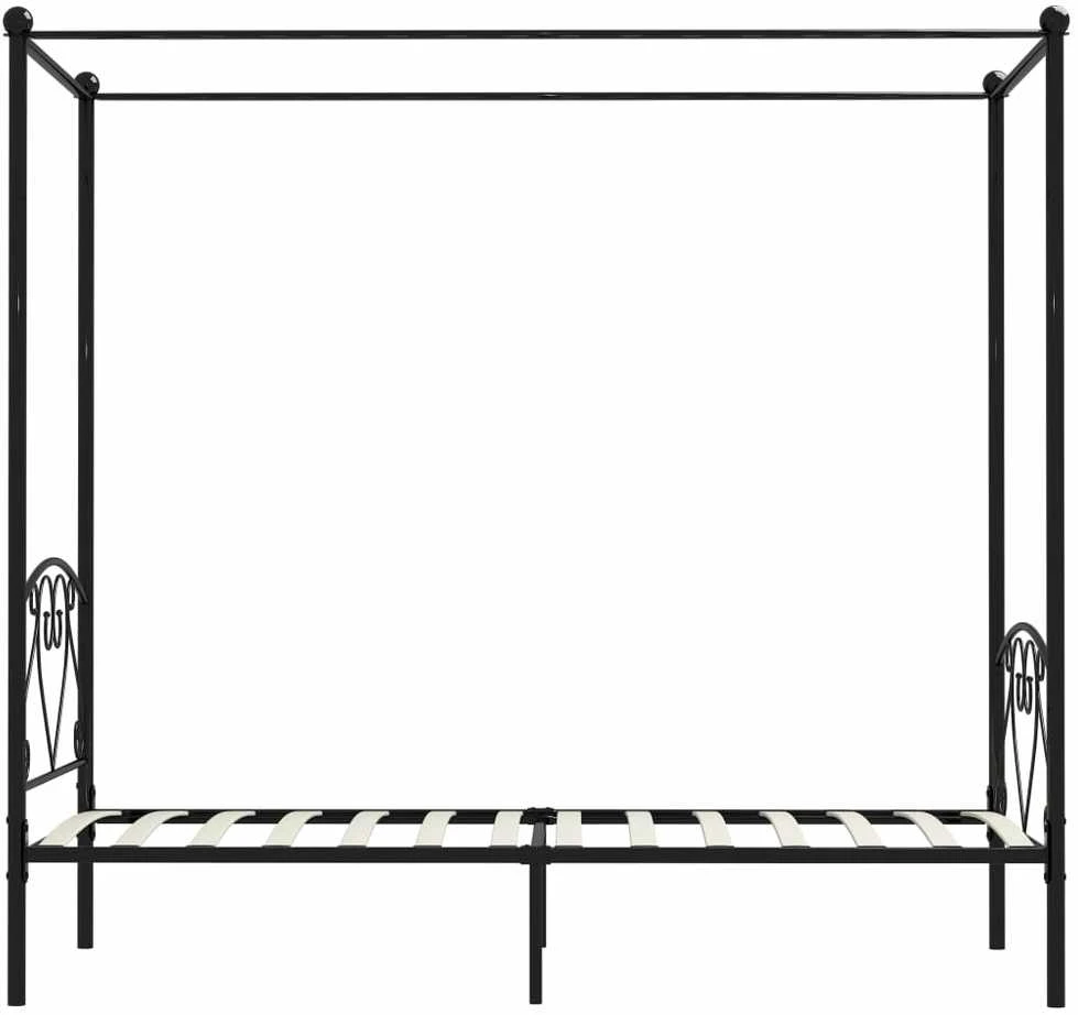 Lovos rėmas su baldakimu, juodos spalvos, 90x200cm, metalas