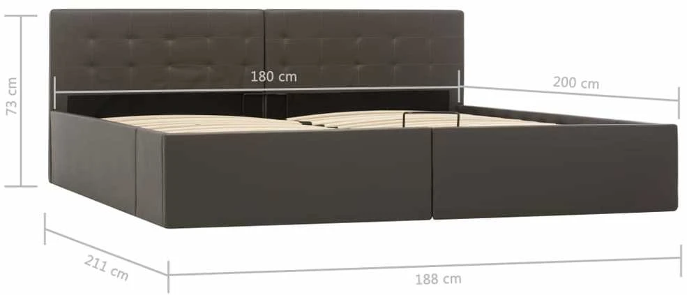 Lovos rėmas su daiktadėže, pilkas, 180x200cm, dirbtinė oda