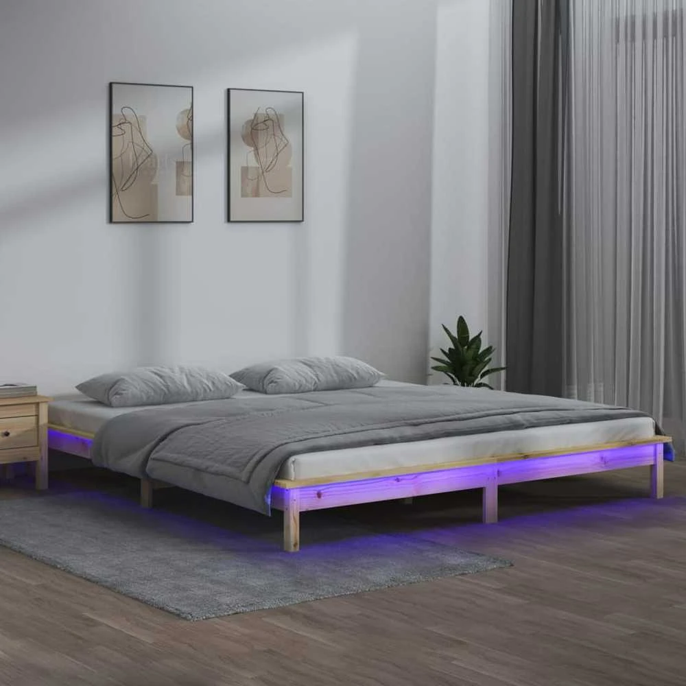 Lovos rėmas su LED, 160x200cm, medienos masyvas