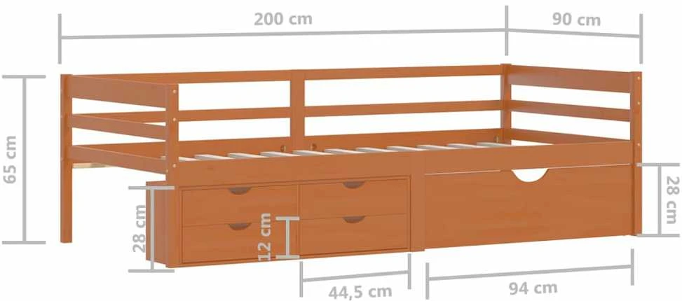Lovos rėmas su stalčiais ir spintele, rudas, 90x200cm, pušis