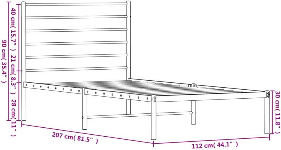 Lova Metalinis lovos rėmas su galvūgaliu, baltos spalvos, 107x203cm
