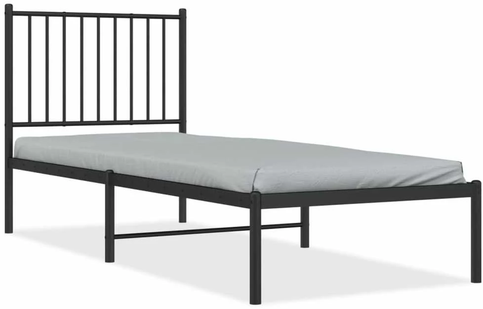 Metalinis lovos rėmas su galvūgaliu, juodos spalvos, 75x190cm