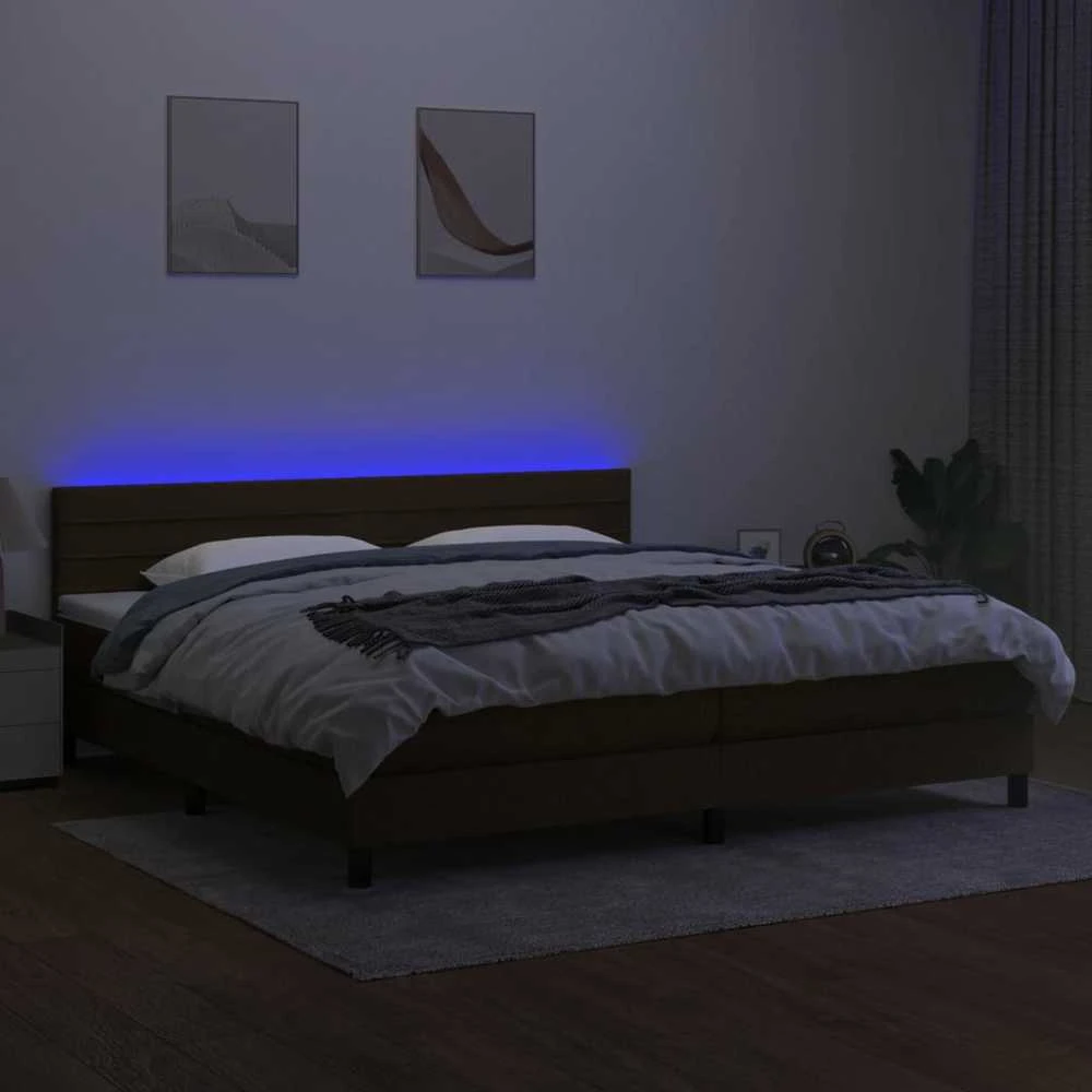Lova su spyruoklėmis/čiužiniu/LED, ruda, 200x200 cm, audinys