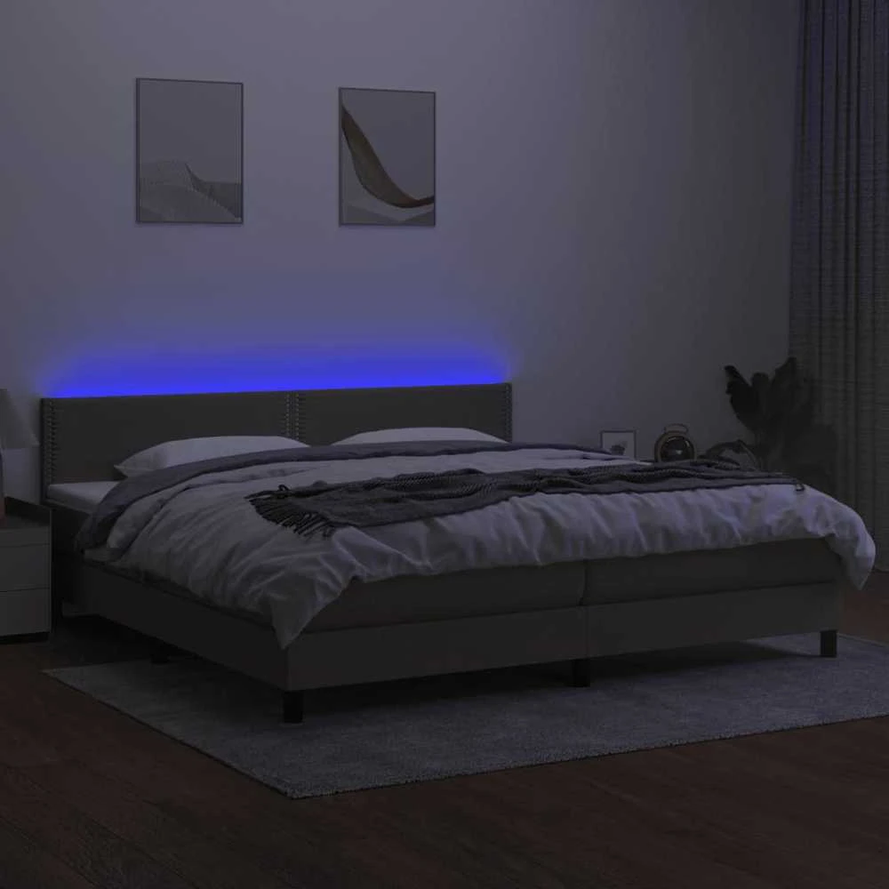 Lova su spyruoklėmis/čiužiniu/LED, taupe, 200x200 cm, audinys