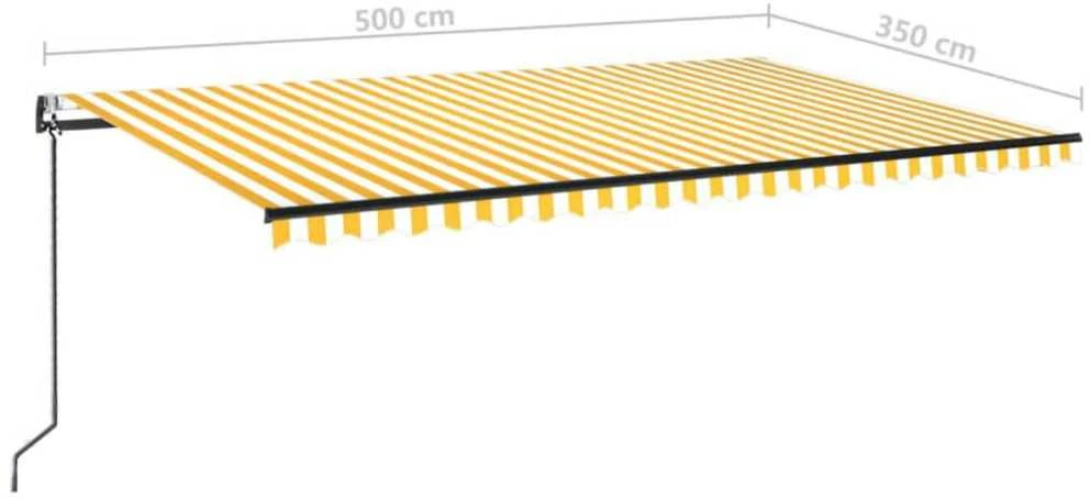 Markizė su LED/vėjo jutikliu, geltona/balta, 500x350cm
