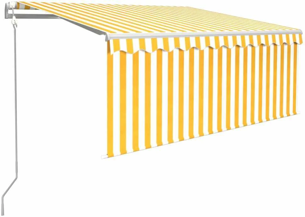 Markizė su uždanga/LED/vėjo jutikliu, geltona/balta, 3,5x2,5m