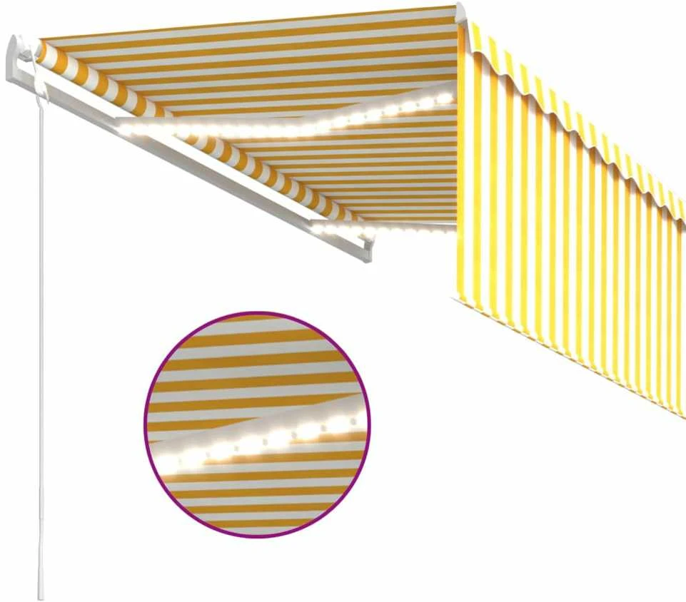Markizė su uždanga/LED/vėjo jutikliu, geltona/balta, 3,5x2,5m