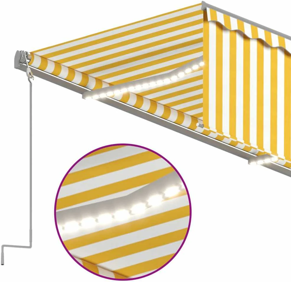 Markizė su uždanga/LED/vėjo jutikliu, geltona/balta, 3x2,5m