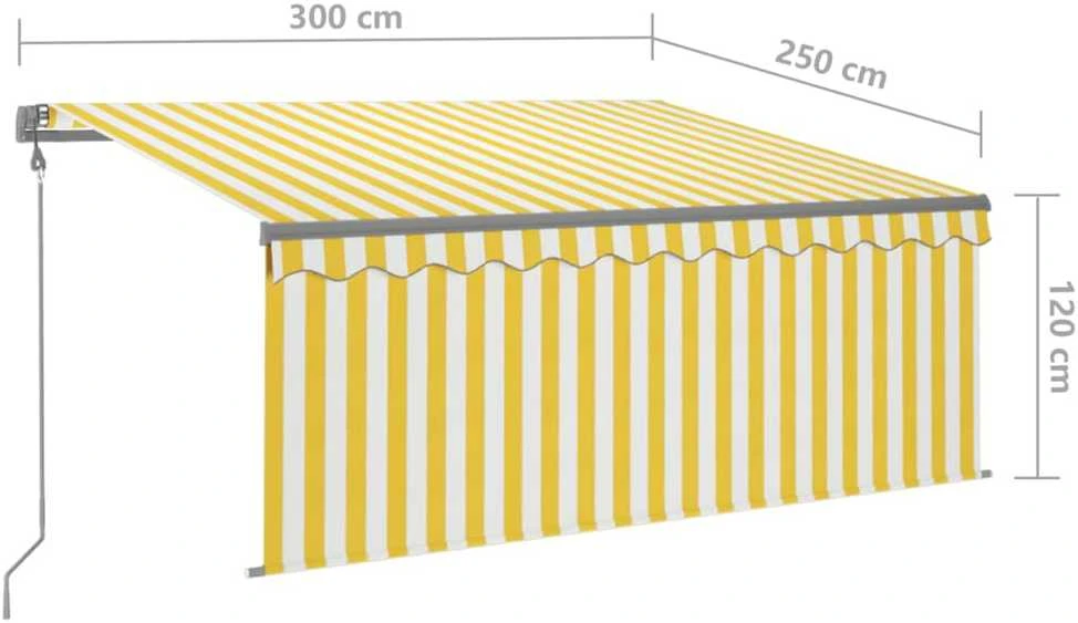 Markizė su uždanga/LED/vėjo jutikliu, geltona/balta, 3x2,5m