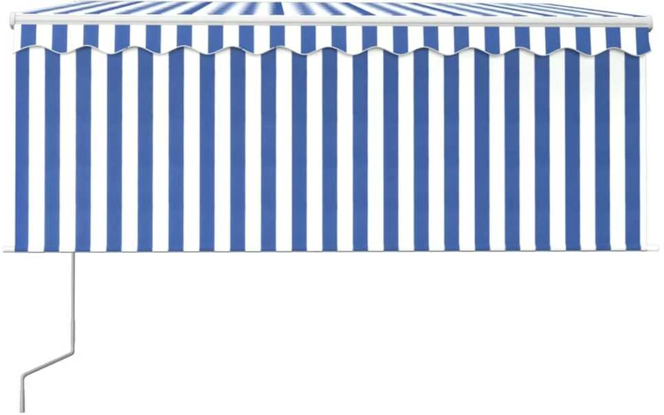 Markizė su uždanga/LED/vėjo jutikliu, mėlyna/balta, 3x2,5m