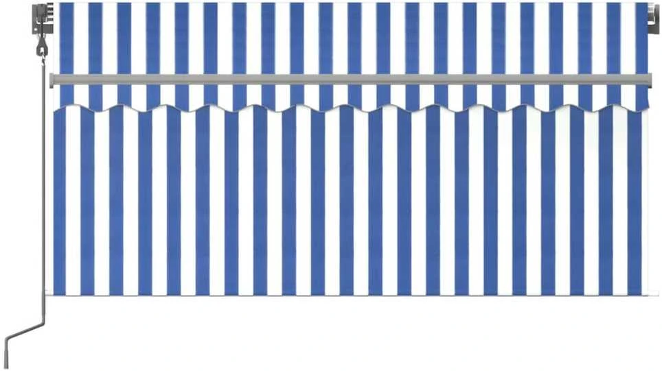 Markizė su uždanga/LED/vėjo jutikliu, mėlyna/balta, 3x2,5m