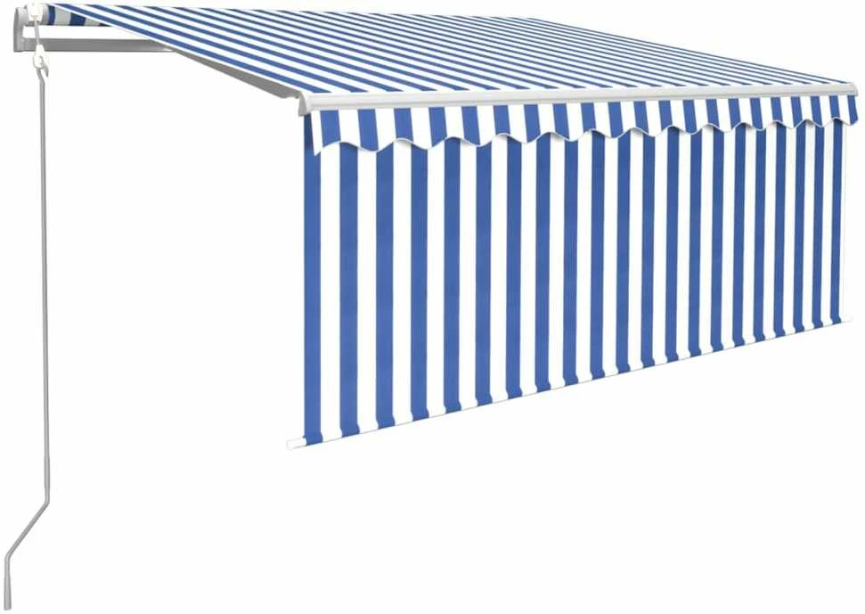 Markizė su uždanga/LED/vėjo jutikliu, mėlyna/balta, 3x2,5m
