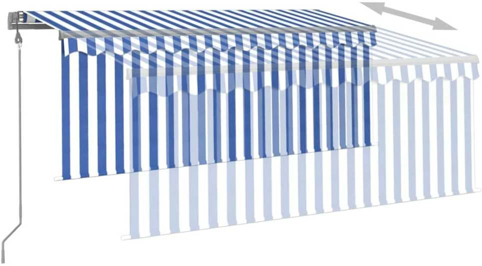 Markizė su uždanga/LED/vėjo jutikliu, mėlyna/balta, 3x2,5m