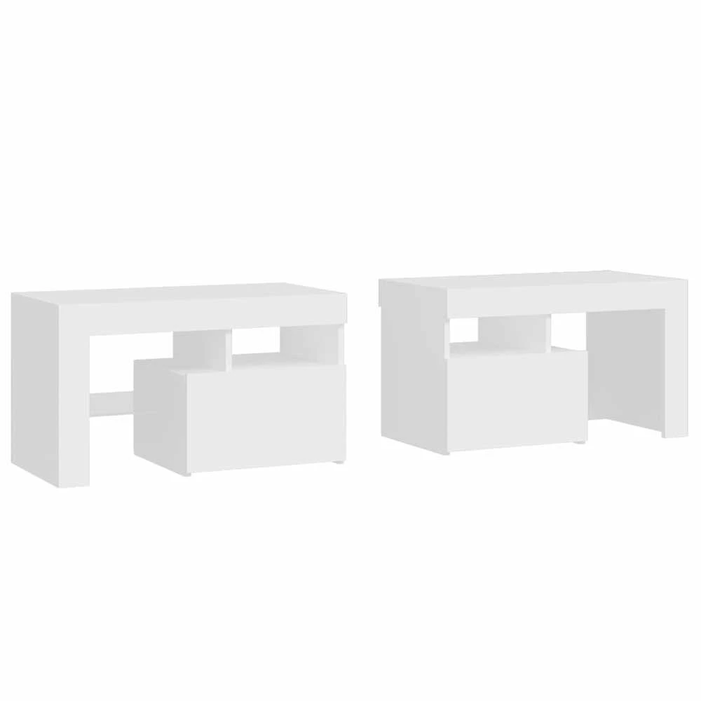 Naktinės spintelės su LED, 2vnt., baltos, 70x36,5x40cm