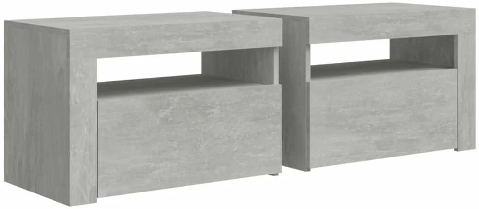Naktinės spintelės su LED, 2vnt., betono pilkos, 60x35x40cm