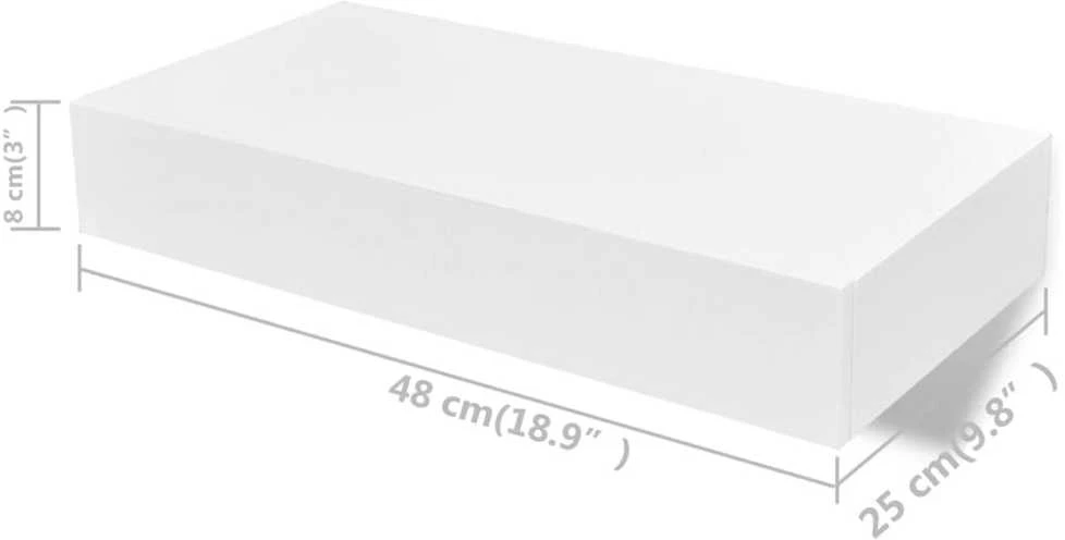 Pakabin. sien. lentynos su stalčiais, 2vnt., baltos, 48cm
