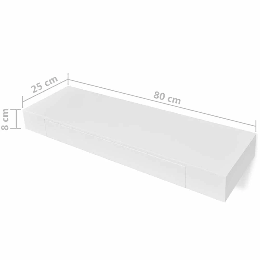 Pakabin. sien. lentynos su stalčiais, 2vnt., baltos, 80cm