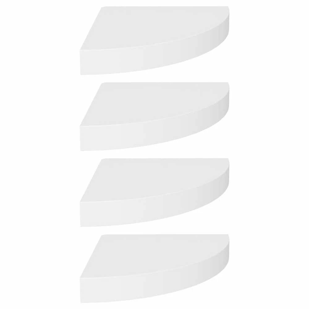 Pakabinamos kampinės lentynos, 4vnt., baltos, 25x25x3,8cm, MDF