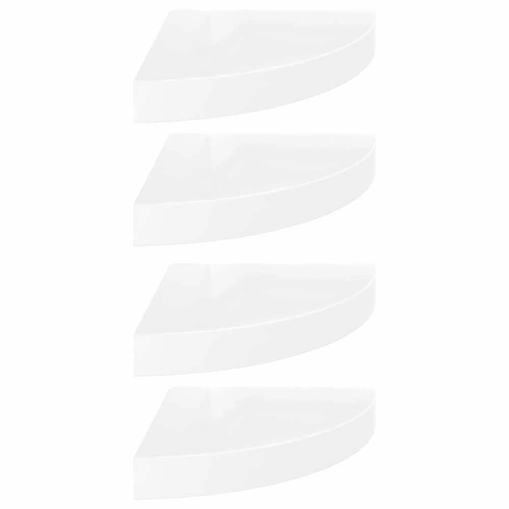 Pakabinamos kampinės lentynos, 4vnt., baltos, 25x25x3,8cm, MDF