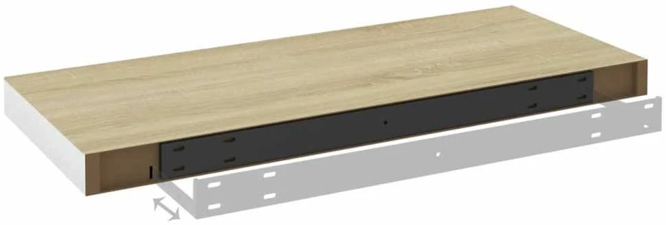 Pakabinamos lentynos, 2vnt., ąžuolo/baltos, 60x23,5x3,8cm, MDF