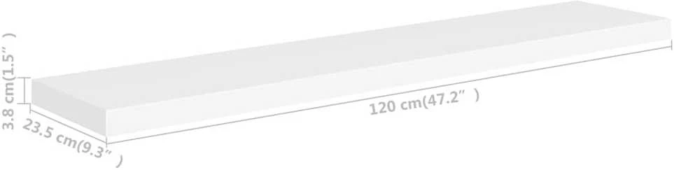 Pakabinamos lentynos, 2vnt., baltos, 120x23,5x3,8cm, MDF