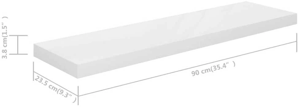 Pakabinamos lentynos, 2vnt., baltos, 90x23,5x3,8cm, MDF