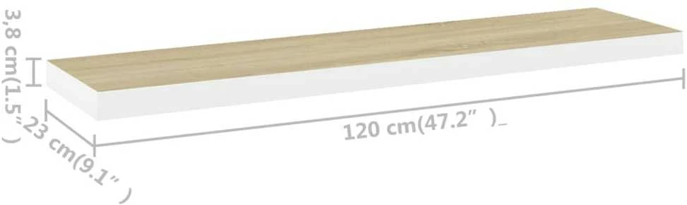Pakabinamos lentynos, 4vnt., ąžuolo/baltos, 120x23,5x3,8cm, MDF