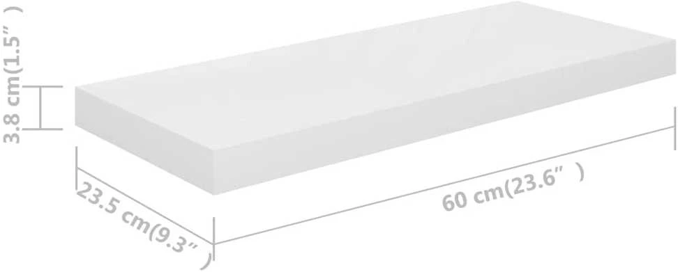 Pakabinamos lentynos, 4vnt., baltos, 60x23,5x3,8cm, MDF