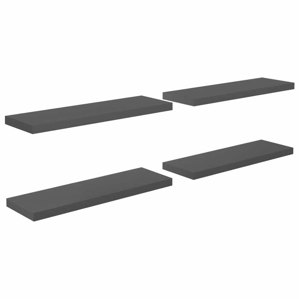 Pakabinamos lentynos, 4vnt., pilkos, 80x23,5x3,8cm, MDF