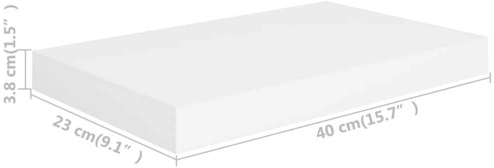Pakabinamos sieninės lentynos, 2vnt., baltos, 40x23x3,8cm, MDF