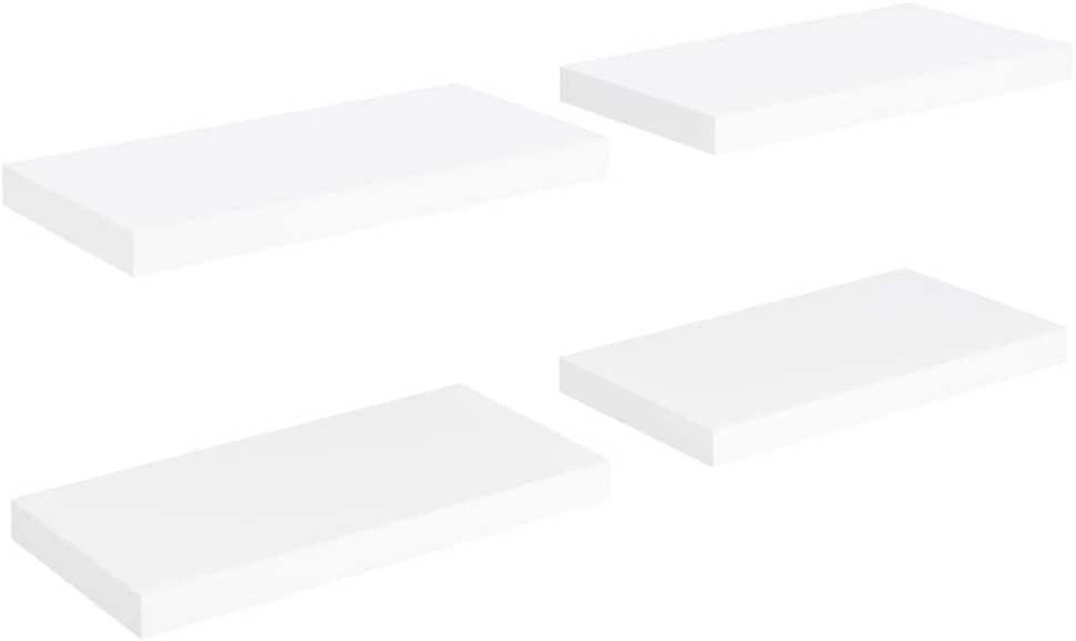 Pakabinamos sieninės lentynos, 4vnt., baltos, 50x23x3,8cm, MDF