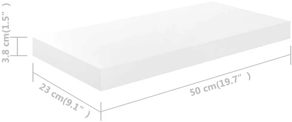 Pakabinamos sieninės lentynos, 4vnt., baltos, 50x23x3,8cm, MDF