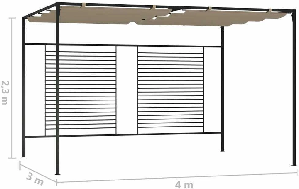 Pavėsinė su įtraukiamu stogu, taupe spalvos, 3x4x2,3m, 180g/m²